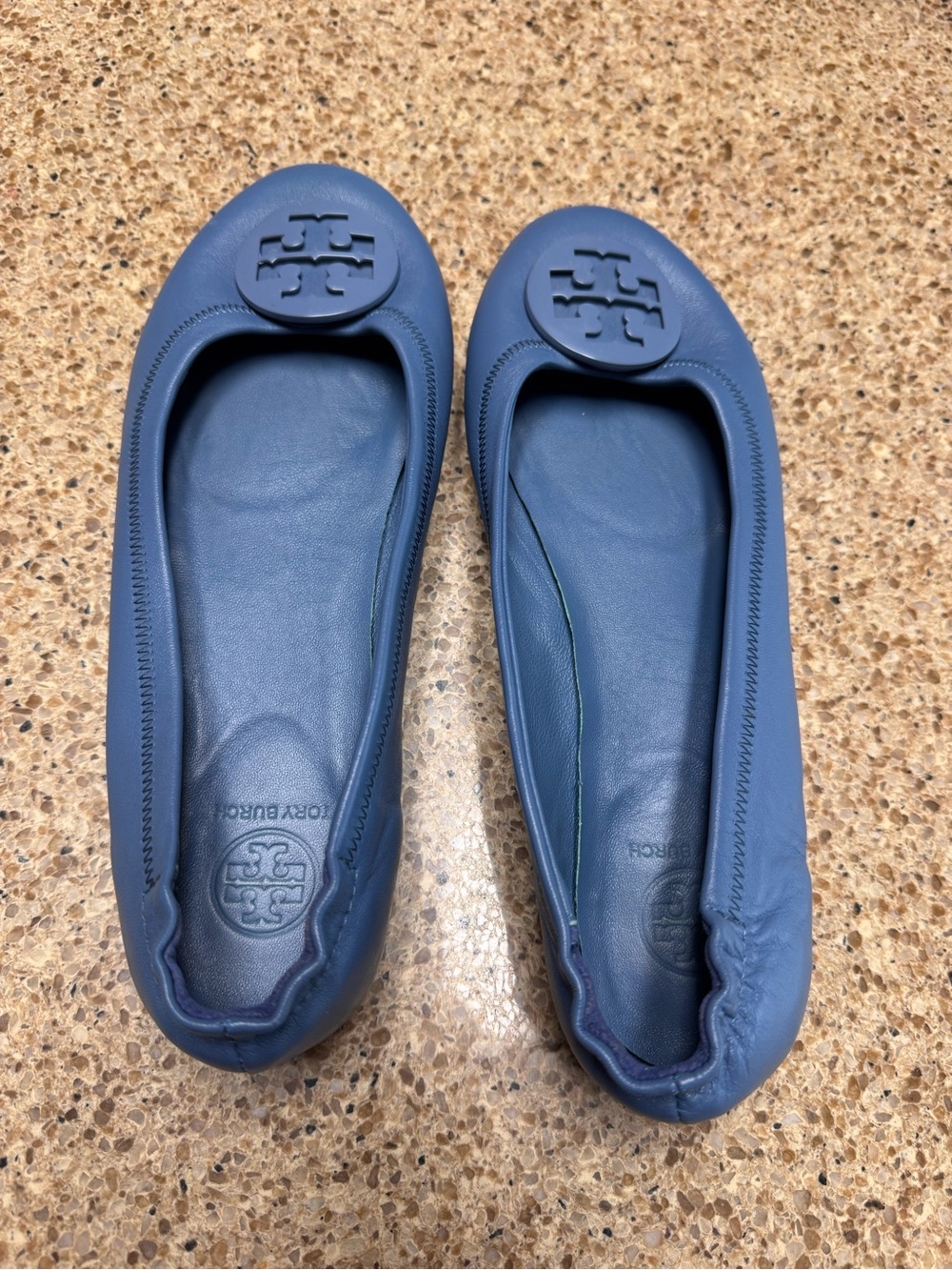 Tory Burch Blue Leather Logo Ballet Flats - Picture 2 of 16